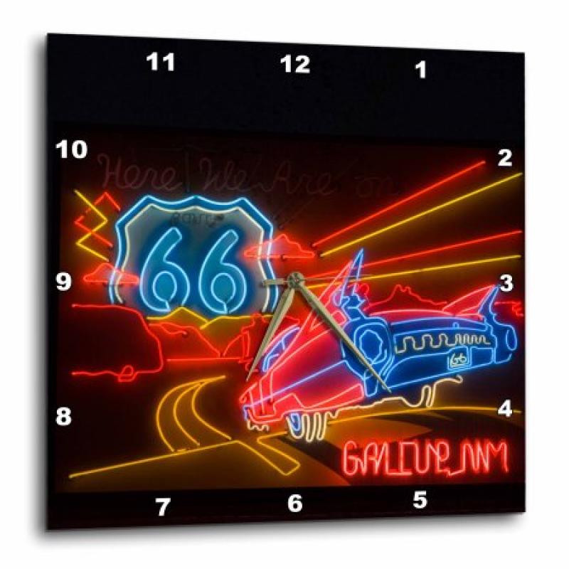 3dRose Route 66 Neon sign - Gallup Chamber of Commerce - US32 TDR0060 - Trish Drury, Wall Clock, 10 by 10-inch
