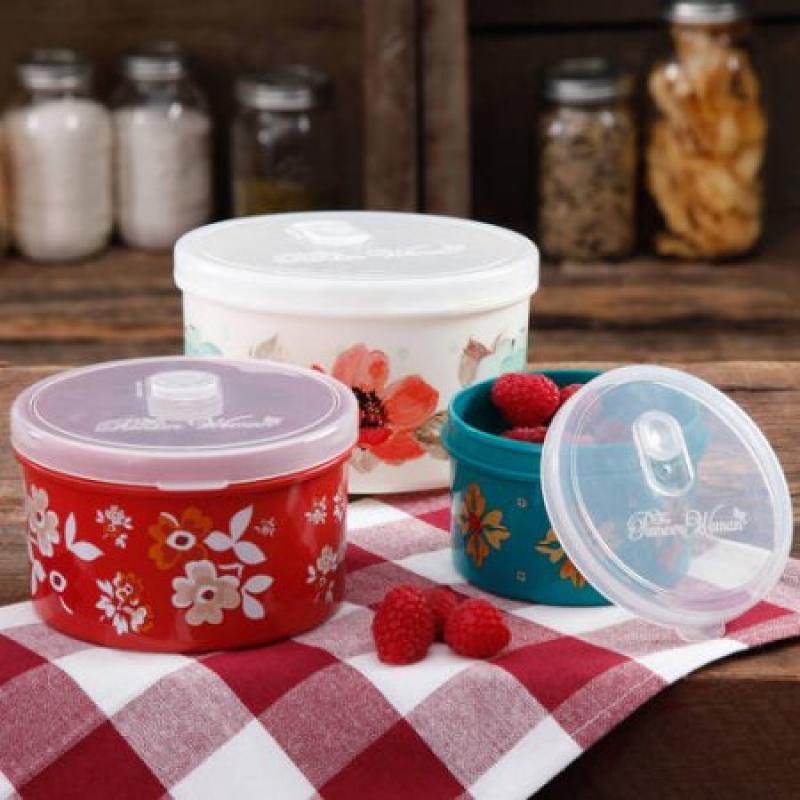 The Pioneer Woman Round Food Storage with Vent Container Set, Set of 3, Multiple Colors