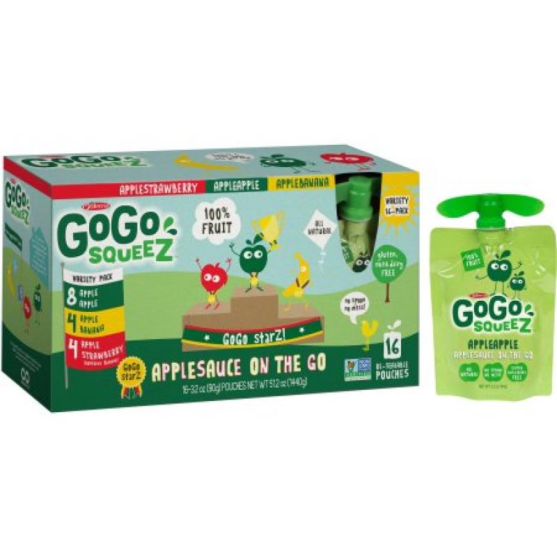 GoGo squeeZ Assorted Apple Sauce, 3.2 oz, 16 count