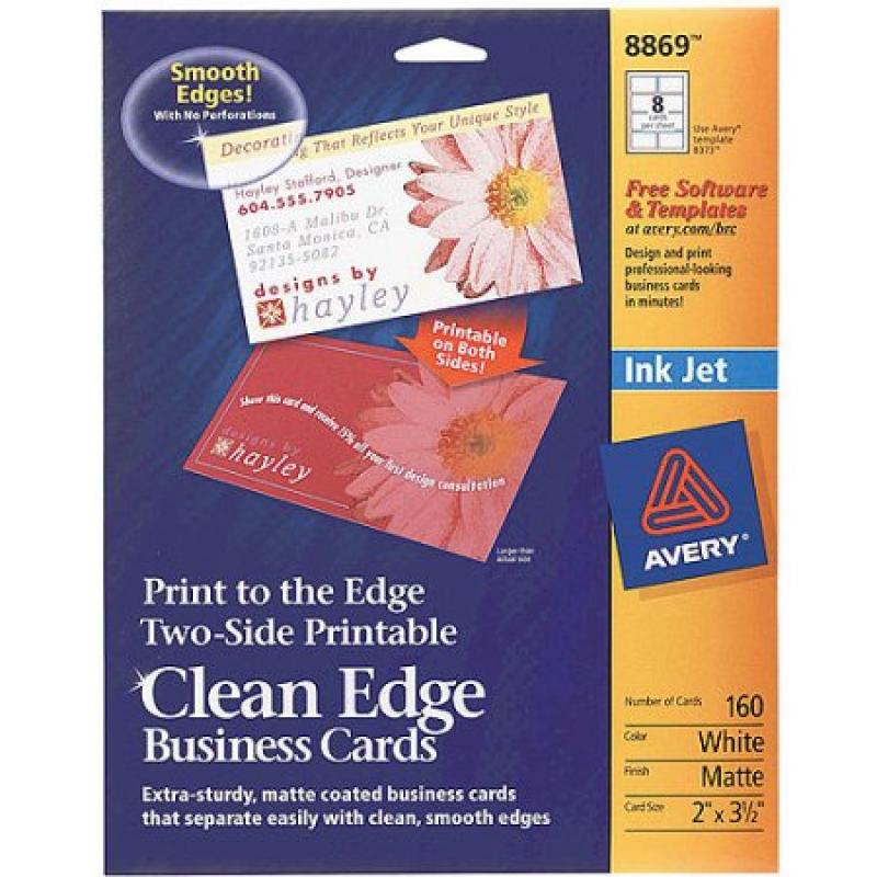 Avery Two-Side Printable Clean-Edge Business Card for Inkjet 8869, 2-Sided, White, 160-Count
