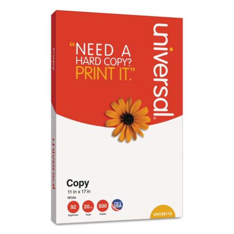 Universal Copy Paper, 92 Brightness, 20 lb, 11" x 17, White, 2500 Sheets/Carton