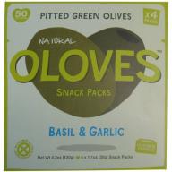 Oloves Basil & Garlic Pitted Green Olives Snack Packs, 1.1 oz, 4 count