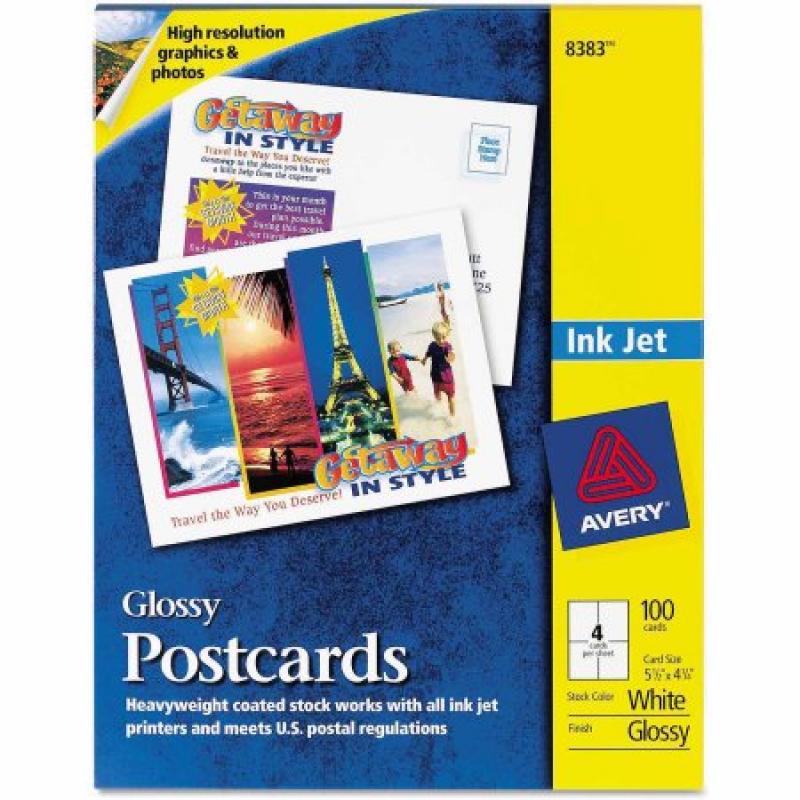 Avery Photo-Quality Glossy Postcards for Inkjet Printers, 4-1/4 x 5-1/2, White, 100/Pk