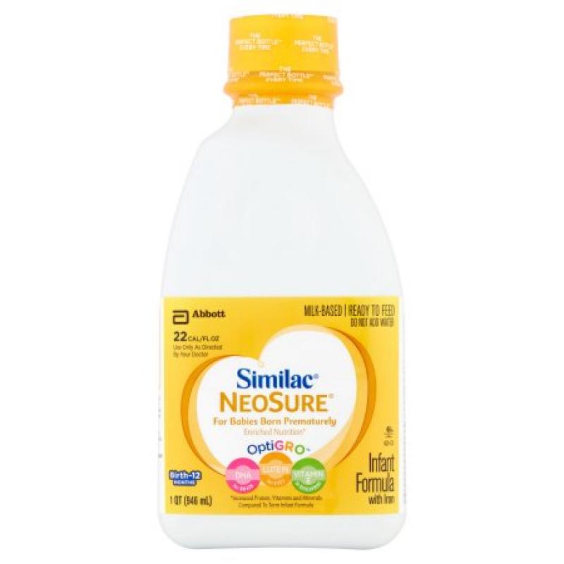 Similac NeoSure Infant Formula with Iron, For Babies Born Prematurely, Ready-to-Feed bottles, 1 qt