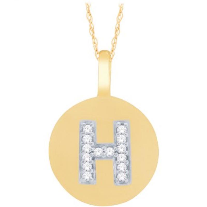 Diamond Accent 14kt Yellow Gold Initial "H" Alphabet Letter Pendant, 18" Chain