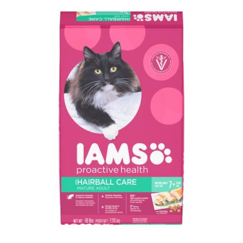 IAMS PROACTIVE HEALTH Mature Adult Hairball Care Dry Cat Food 16 Pounds