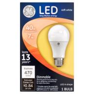 GE 40W Equivalent (Uses 7W) Soft White A19 LED Bulb, 1-Pack