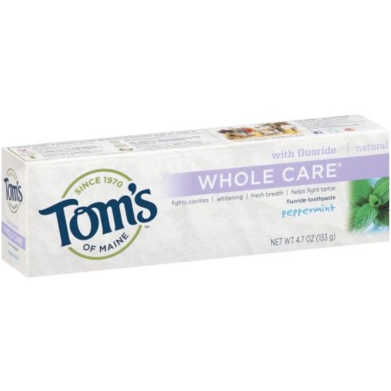 Tom&#039;s Of Maine Whole Care Fluoride Toothpaste Peppermint, 4.7 OZ