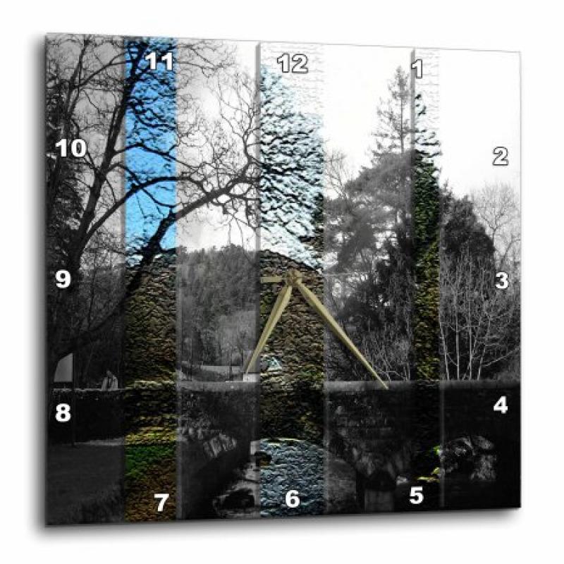 3dRose Old Bridge in Ireland Done with Texture, Colors of Blue and Green and Rectangles of Black and White, Wall Clock, 13 by 13-inch