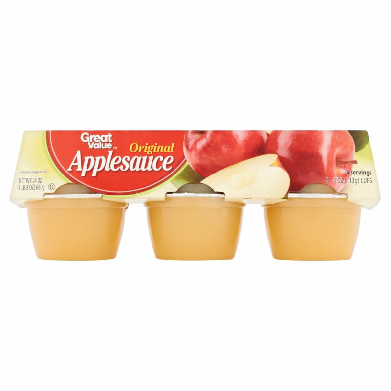Great Value 6-4 oz Cups Apple Sauce, 24 oz