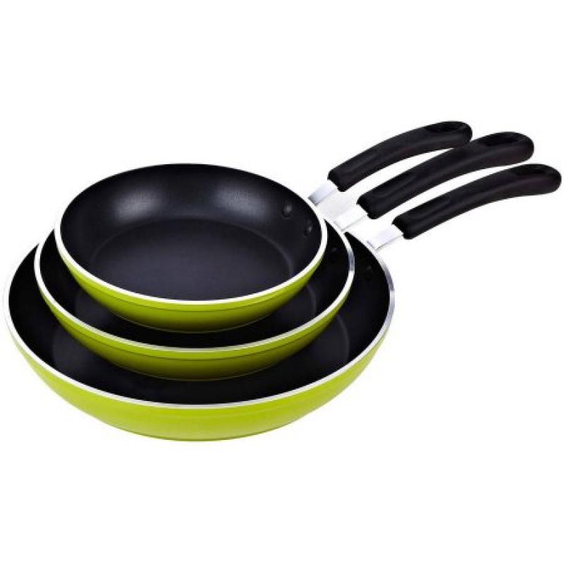 Cook N Home 8", 10" and 12" Frying Pan/Saute Pan 3-Piece Set with Non-Stick Coating Induction Compatible, Green