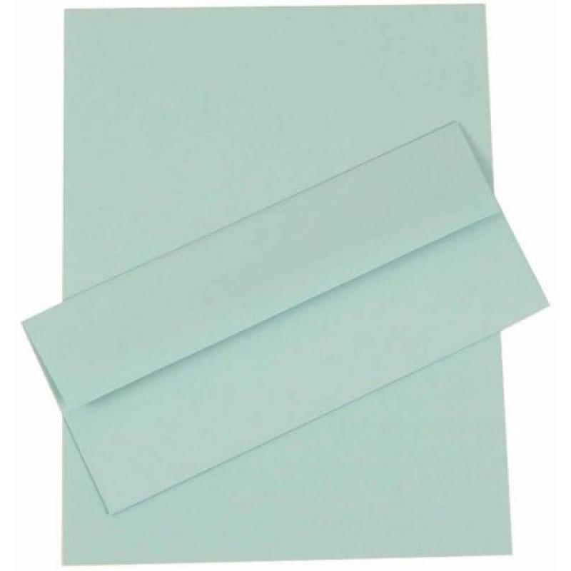 JAM Paper Business Stationery Sets with Matching #10 Envelopes, Aqua, 50-Pack