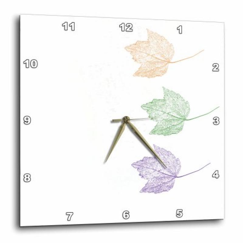 3dRose Purple, Green and Peach Leaves, Wall Clock, 15 by 15-inch