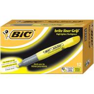 BIC Brite Liner Grip Chisel Highlighter, Chisel Tip, Yellow, 1-Dozen
