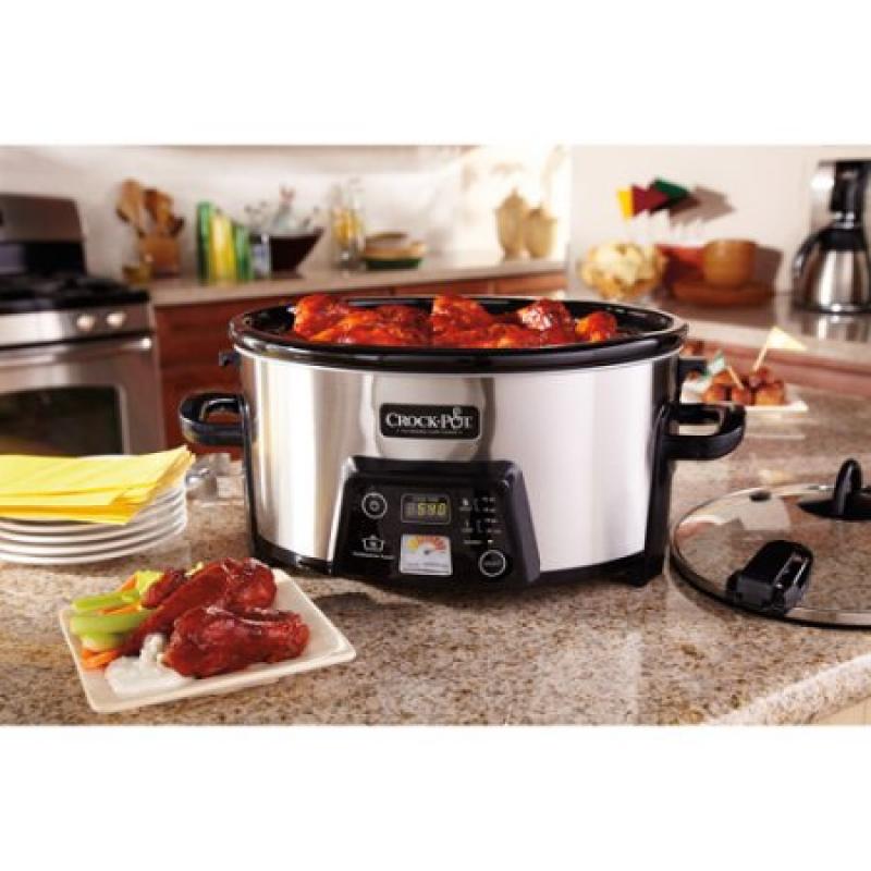 Crock-Pot 6-Quart Cook & Carry Digital Slow Cooker with Heat-Saver Stoneware, Brushed Stainless Steel, SCCPCTS605-S-A