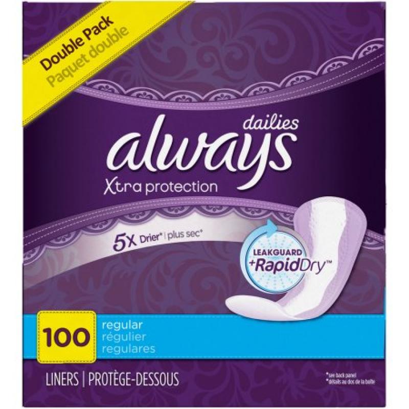 Always Xtra Protection Regular Daily Liners Unscented 100 Count