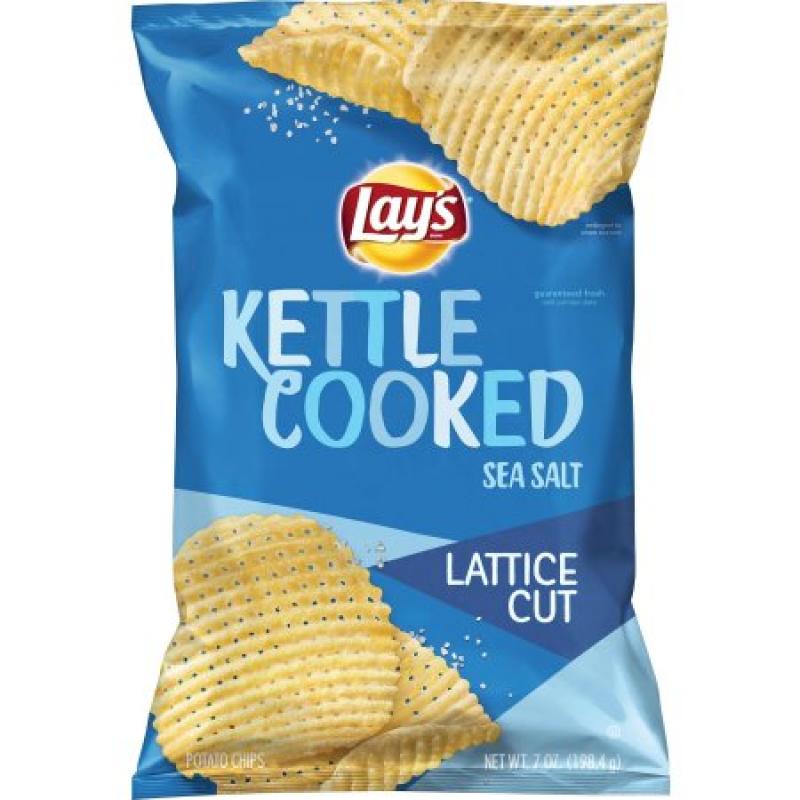 Lay's Kettle Cooked Lattice Cut Potato Chips, Sea Salt, 7oz Bag