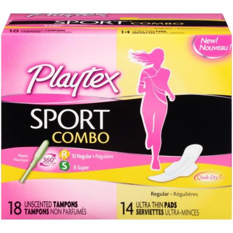 Playtex Sport Unscented Tampons and Ultra Thin Regular Pads Combo Pack, 32 ct