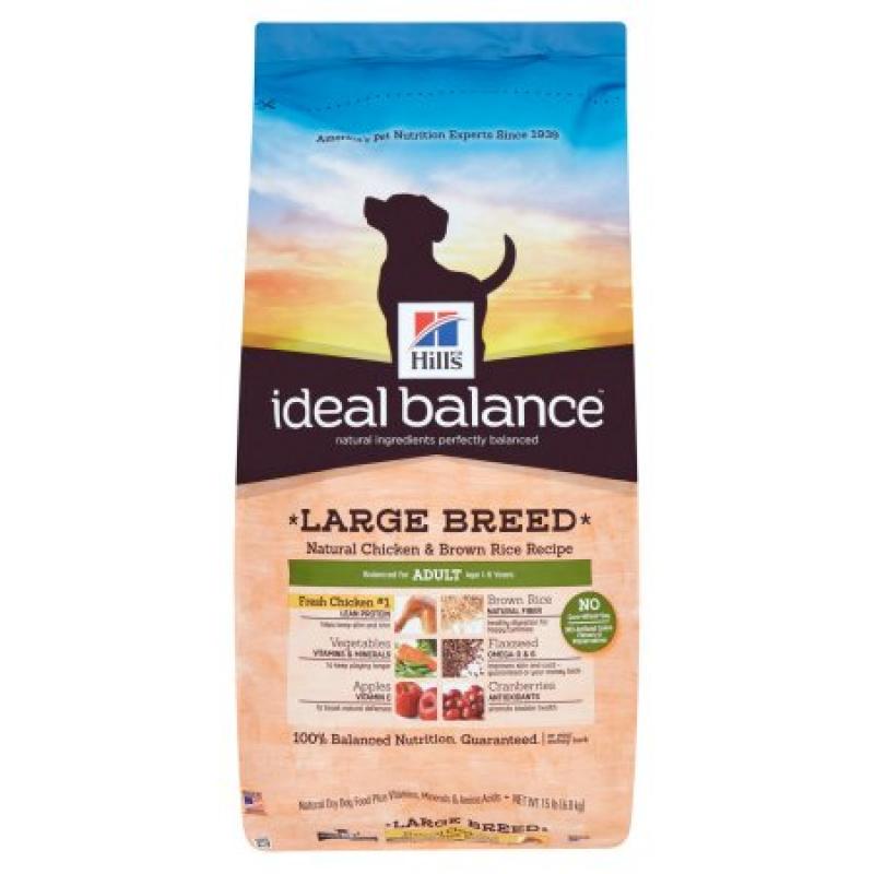 Hill&#039;s Ideal Balance Adult Large Breed Natural Chicken & Brown Rice Recipe Dry Dog Food, 15 lb bag