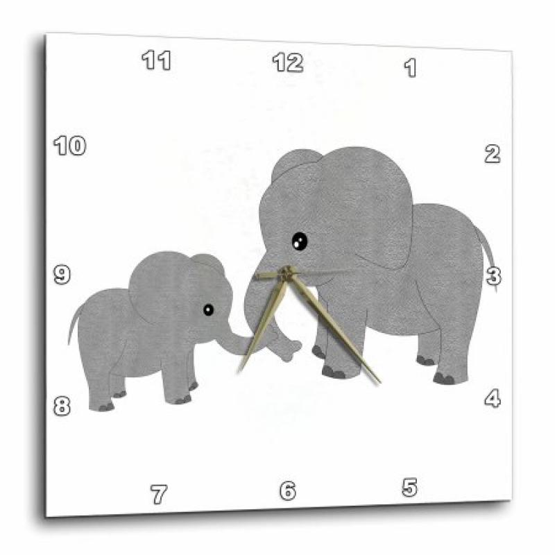 3dRose Mom and Baby Elephant, Wall Clock, 10 by 10-inch
