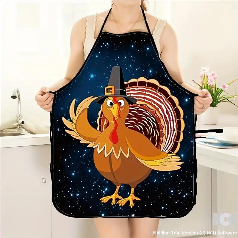 Festive Holiday Turkey Apron - Waterproof, Oil-Resistant, and Stain-Free Polyester Woven Kitchen Apron with Adjustable Neck Strap for Comfortable Holiday Cooking, Baking, and Serving - Perfect for Thanksgiving and Christmas Celebrations