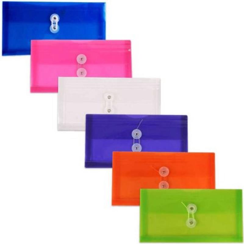 JAM Paper #10 5" x 10" Plastic Wallet Envelopes with Button and String Closure, Assorted Colors, 6-Pack