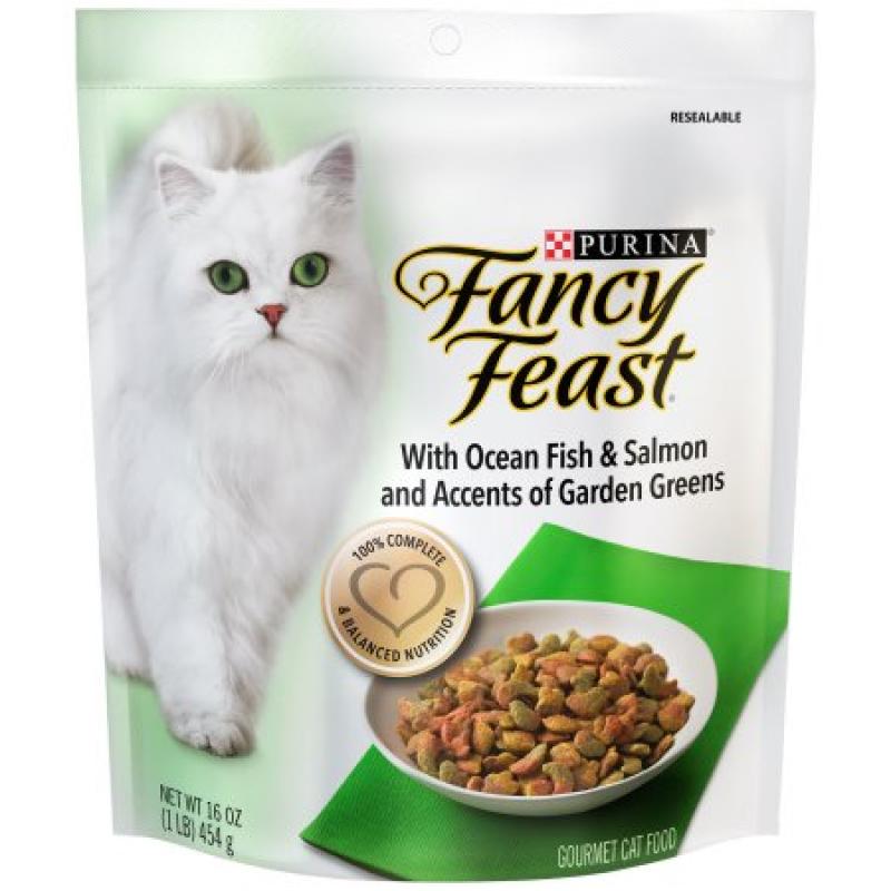 Purina Fancy Feast Gourmet Dry Cat Food With Ocean Fish & Salmon and Accents of Garden Greens 16 oz. Bag