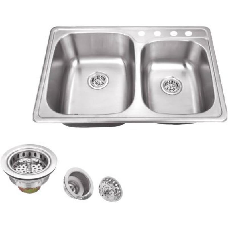 Magnus Sinks 33-1/8-in x 22-in 20 Gauge Stainless Steel Double Bowl Kitchen Sink with Drain Assemblies