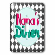 3dRose Nanas Diner sign on black - Retro hot pink turquoise teal blue 1950s 50s fifties Grandmas kitchen, Single Toggle Switch