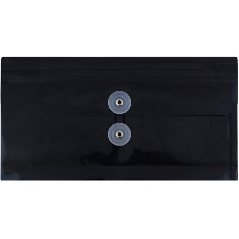 JAM Paper #10 Plastic Business Envelope with Button and String Tie Closure, 5 1/4 x 10, Black, 108/pack