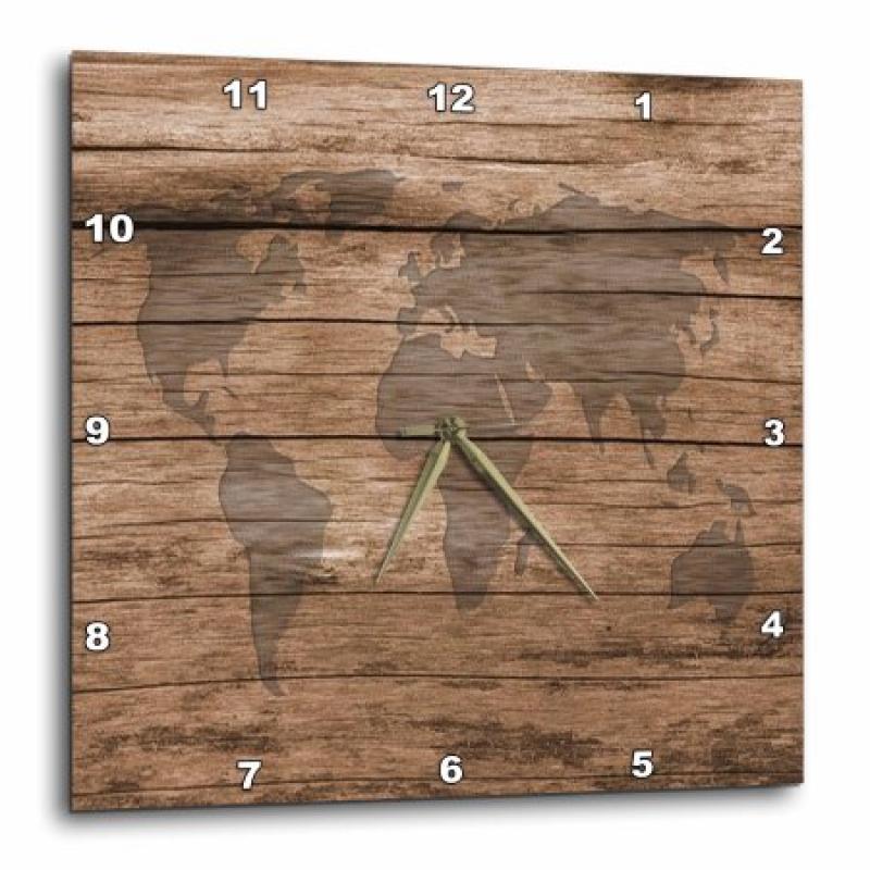 3dRose Print of Map Of World On Wood, Wall Clock, 13 by 13-inch