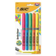 BIC Brite Liner Grip Pocket Highlighter, Chisel Tip, Assorted Colors, 5/Set