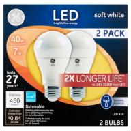 GE LED 7W 450 Lumens Soft White A19 2 Bulbs