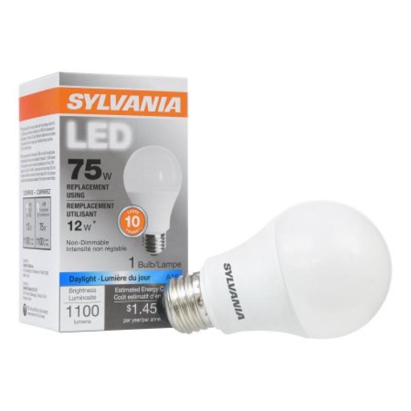 Sylvania Value Line LED Light Bulb, A19, Daylight, 75 WE, E26