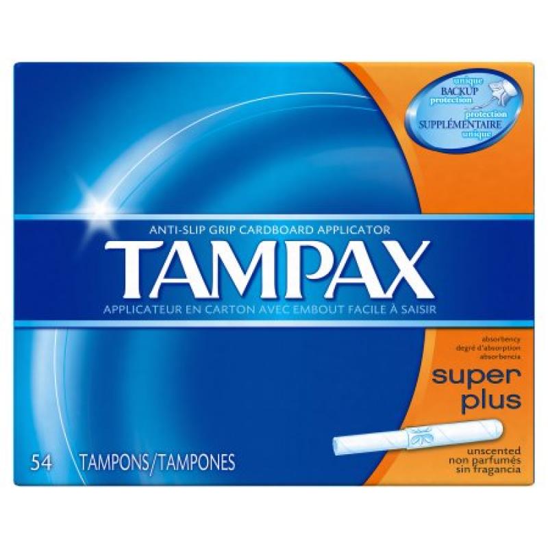 Tampax Super Plus Cardboard Applicator Unscented Tampons 54 count