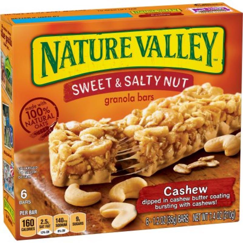 Nature Valley Granola Bars, Sweet and Salty Nut, Cashew, 6 Bars - 1.2 oz