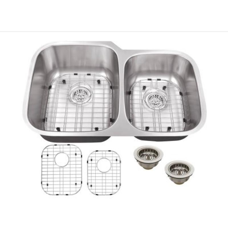 Magnus Sinks 32" x 20-3/4" 18 Gauge Stainless Steel Double Bowl Kitchen Sink with Grid Set and Drain Assemblies
