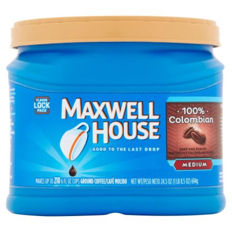 Maxwell House 100% Colombian Medium Roast Ground Coffee, 24.5 OZ (694g) Tub