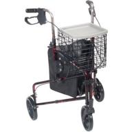 Drive Medical 3 Wheel Walker Rollator with Basket Tray and Pouch, Flame Red