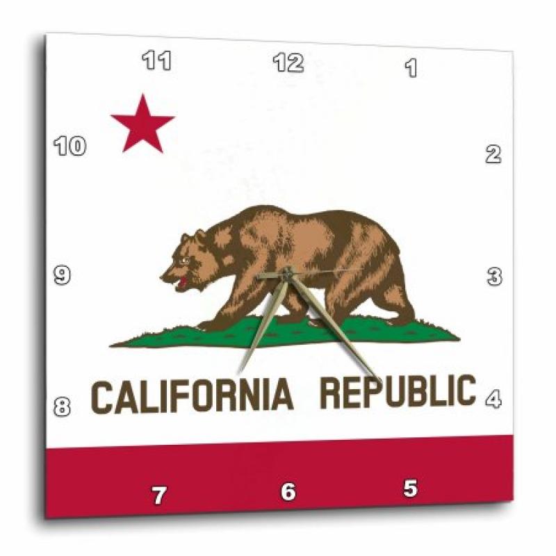 3dRose Flag of California Republic - US American state - United States of America - The Bear Flag white red, Wall Clock, 10 by 10-inch
