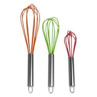 Evelots Wired Silicone Whisk Set Of 3, Stainless Steel Mixing Kitchen Utensils