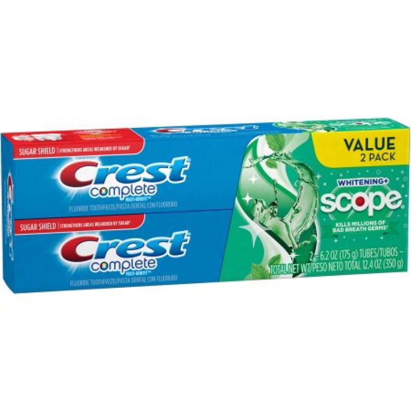 Crest Complete Whitening + Scope Minty Fresh Striped Toothpaste, 6.2 oz, (Pack of 2)