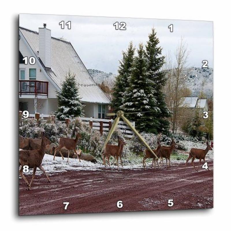 3dRose Eight Deer Crossing Road In Pine Valley, Utah Near Some Cabins, Wall Clock, 15 by 15-inch