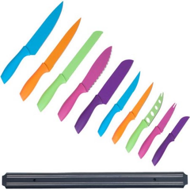Classic Cuisine 10 Piece Multi Colored Knife Set with Magnetic Bar