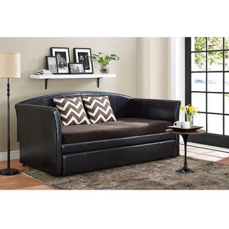 DHP Halle Upholstered Daybed and Trundle, Dark Brown