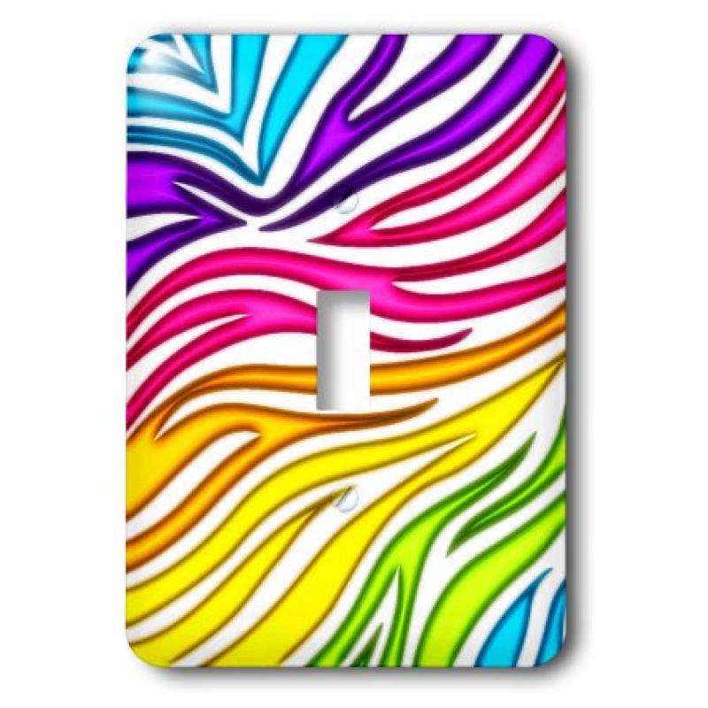 3dRose Faux Glow Effect Rainbow Multi Color Zebra Stripes Girly Trendy Pattern, Single Toggle Switch