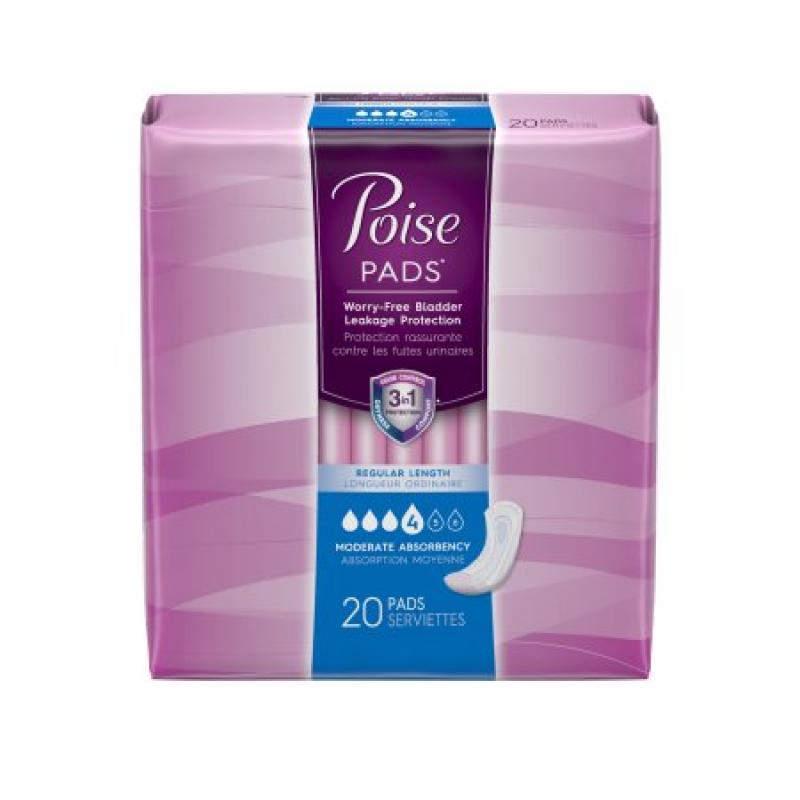 Poise Incontinence Pads, Moderate Absorbency, Regular, 20 count