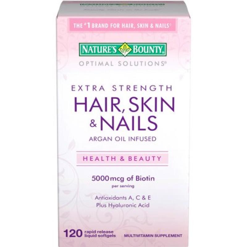 Nature&#039;s Bounty Optimal Solutions Extra Strength Hair, Skin & Nails Multivitamin Supplement Softgels, 120 count