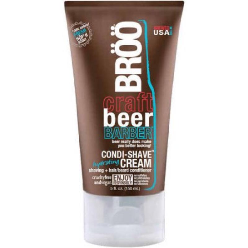 BROO Craft Beer Barber Condi-Shave Cream, Hydrating Shaving Cream and Hair/Beard Conditioner, Multi-Tool Grooming Product Infused with Craft Beer, 5 fl oz.