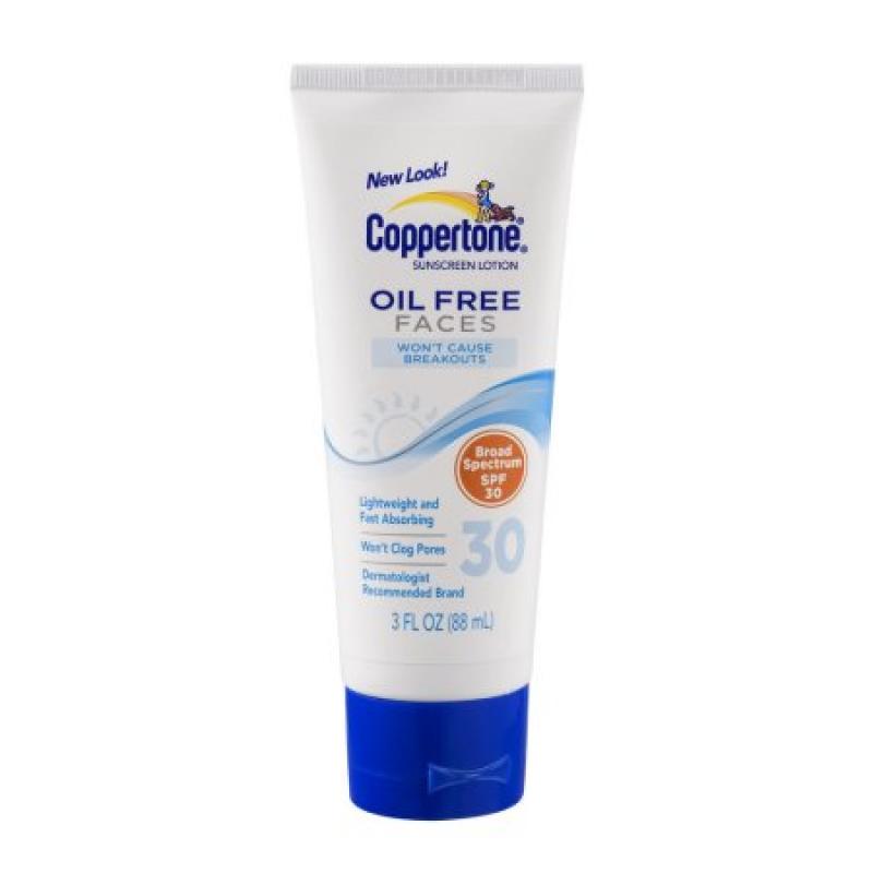 Coppertone Sunscreen Lotion Faces Oil Free SPF 30, 3.0 FL OZ